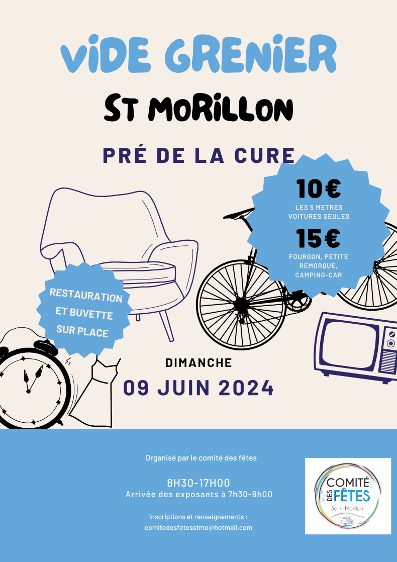Affiche Vide grenier Brocante Illustratif Beige bleu orange