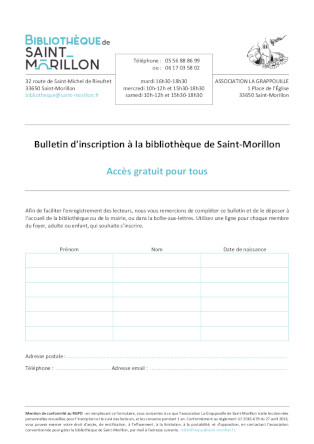 Bulletin inscription bibliothèque