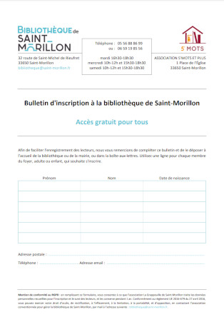 Bulletin inscription bibliothèque 202106