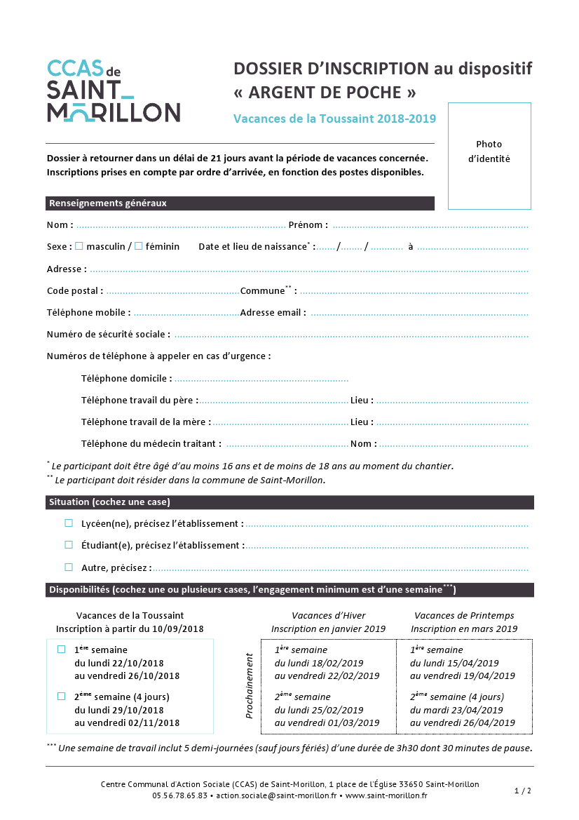 2 Dispositif Argent de Poche Dossier dinscription Toussaint 2018 2019