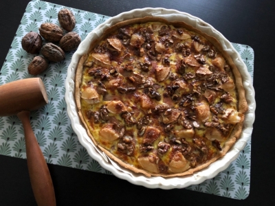 Quiche courge-chèvre-noix