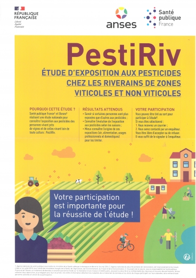 PestiRiv - Etude sur l'exposition aux pesticides chez les riverans de zones viticoles et non viticoles - Santé publique France